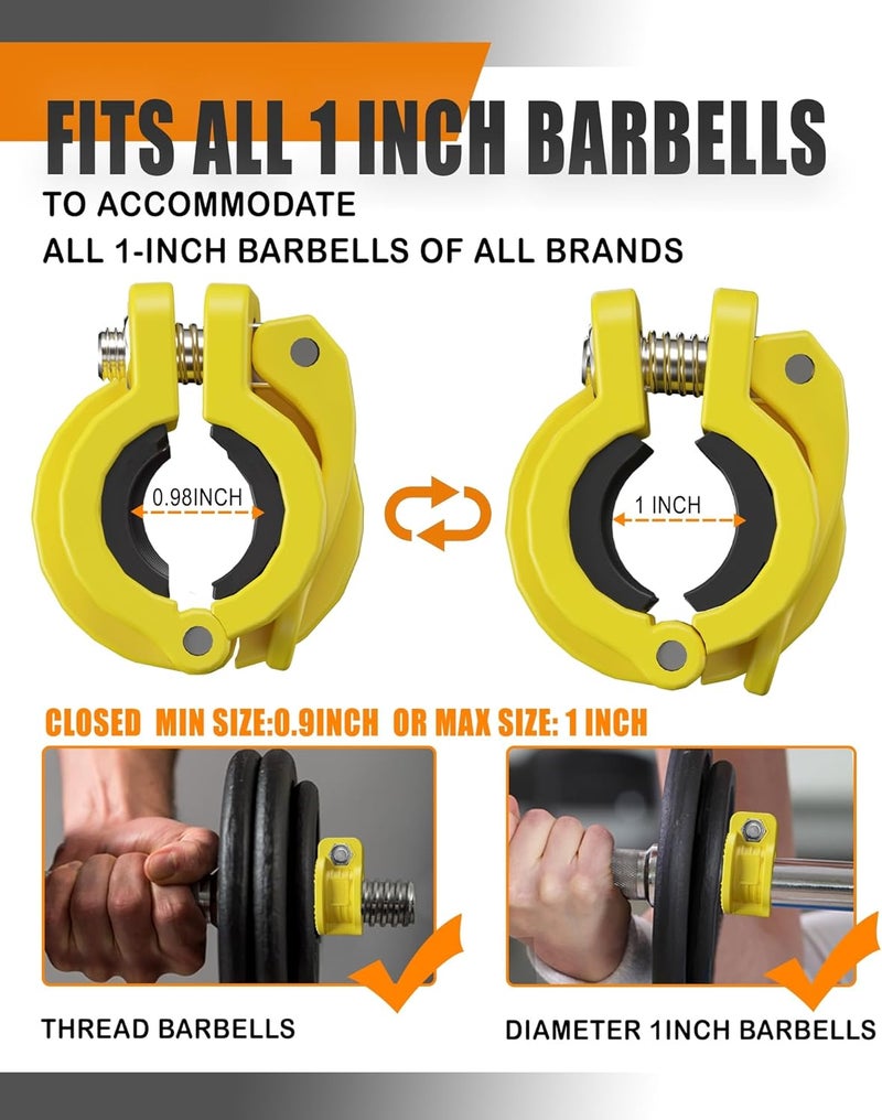 MAXRICH T Barbell Clamp 1 inch Multiple Sizes & Adjustable Weight Clips for Barbell Quick Release Barbell Clips|Barbell Collar Bar Locks for Weight Lifting (Yellow) - Image 4